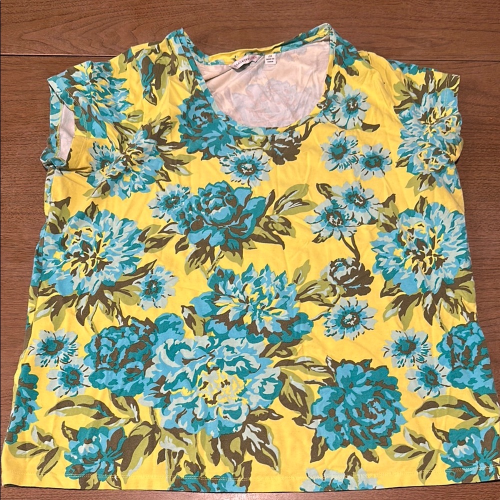 Isaac Mizrahi Live!Floral Yellow and Blue Women's Top sleeveless 2x